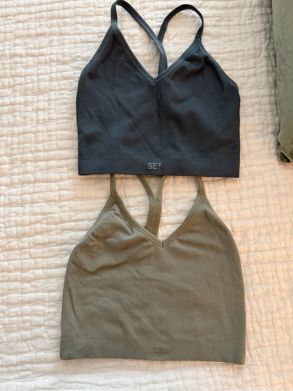 SET Active Ribbed V-Neck Bralette Duo - Black & Olive